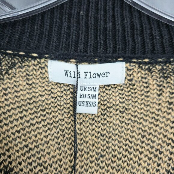 Nasty Gal Wild Flower Knit Cardigan Sweater XS S Black Camel Diamond Buttons New - Picture 2 of 11